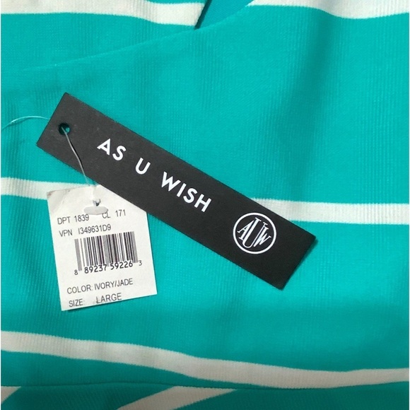 As U Wish Cut Out Skater Dress Mini Flare Stripe Floral White Teal Junior Large - Picture 11 of 16